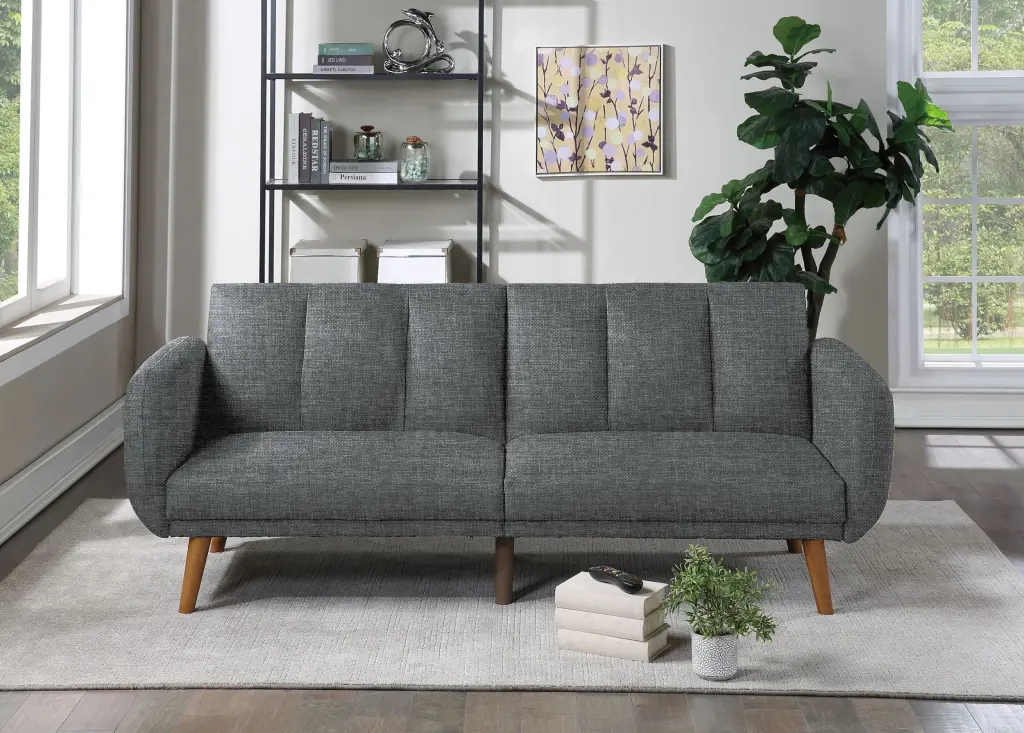 Adjustable Sofa Black Faux Leather and Gray Fabric Reclining Sectional poundex