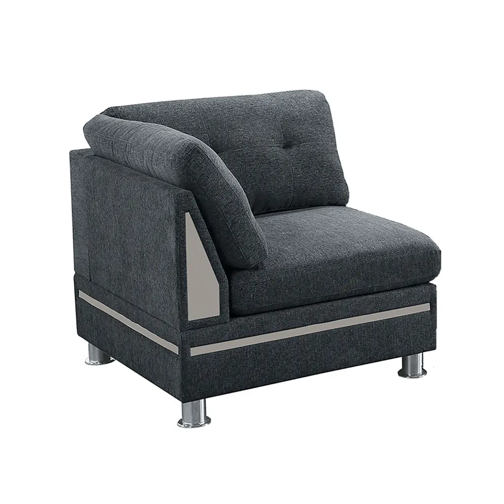 Corner Sofa Charcoal Gray Fabric Modern L-Shaped Sectional Couch Living Room poundex