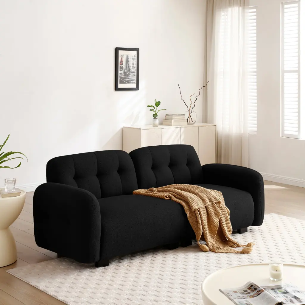 81.48 Inch Modern 3 Seater Teddy Sofa Sectional Wooden Legs Living Room trusting furniture