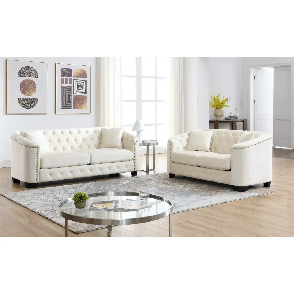 3 Seater 2 Seater Combination Sofa Velvet Beige Foam 5 Seater Living Room Furniture welike furniture