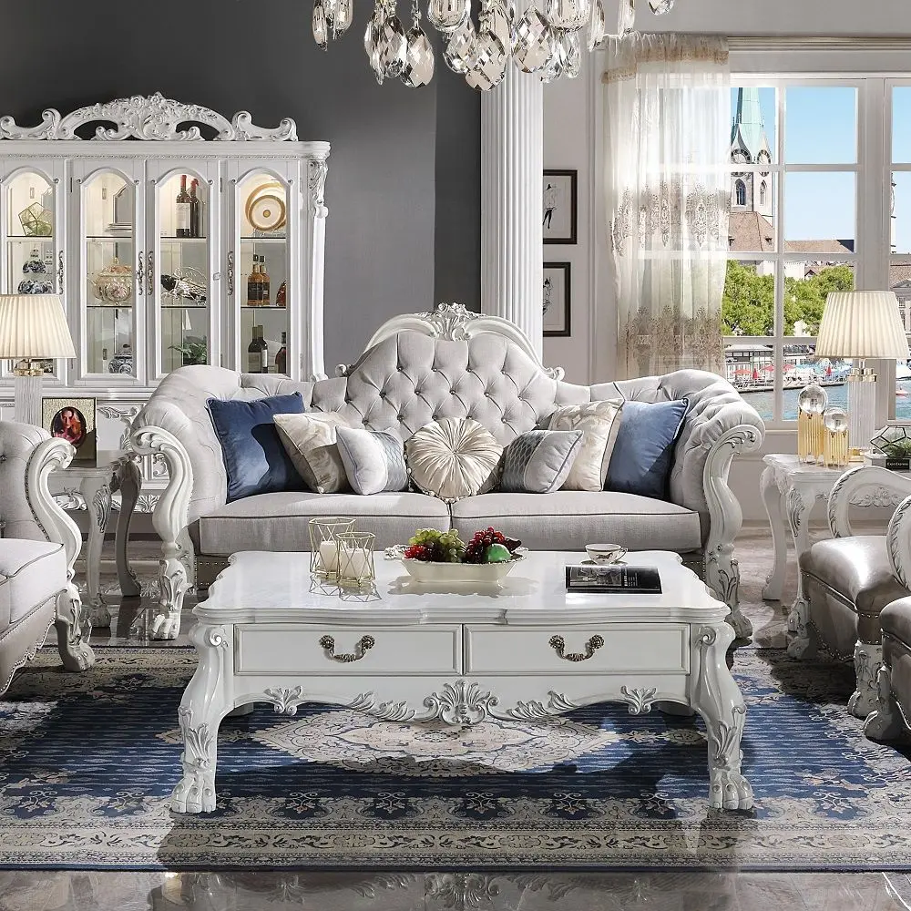 Dresden Sofa 7 Pillows Synthetic Leather Bone White Finish Modern Living Room acme onsite store