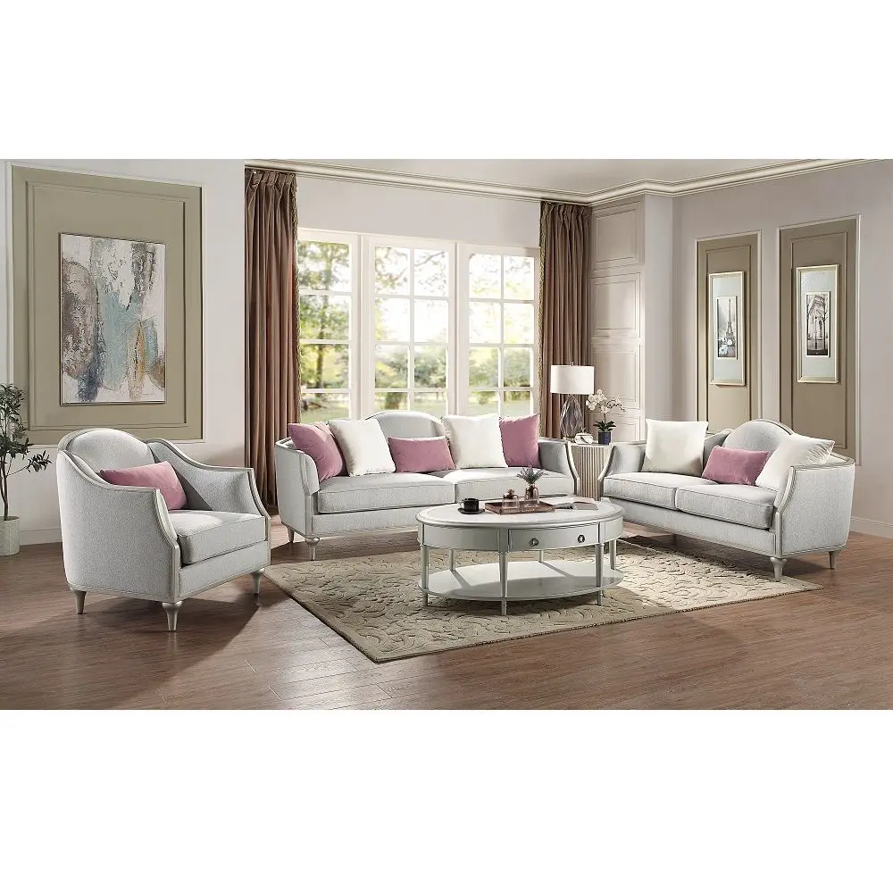 Kasa Sofa 5 Pillows Beige Linen Fabric Living Room acme onsite store