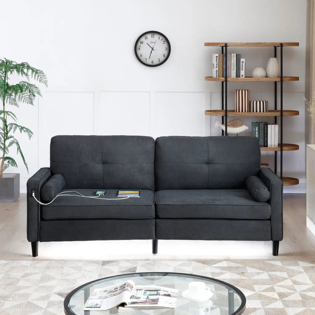 75.2 Inch Modern Sofa Couch 2 Side Pockets and USB Ports aijiafurniture