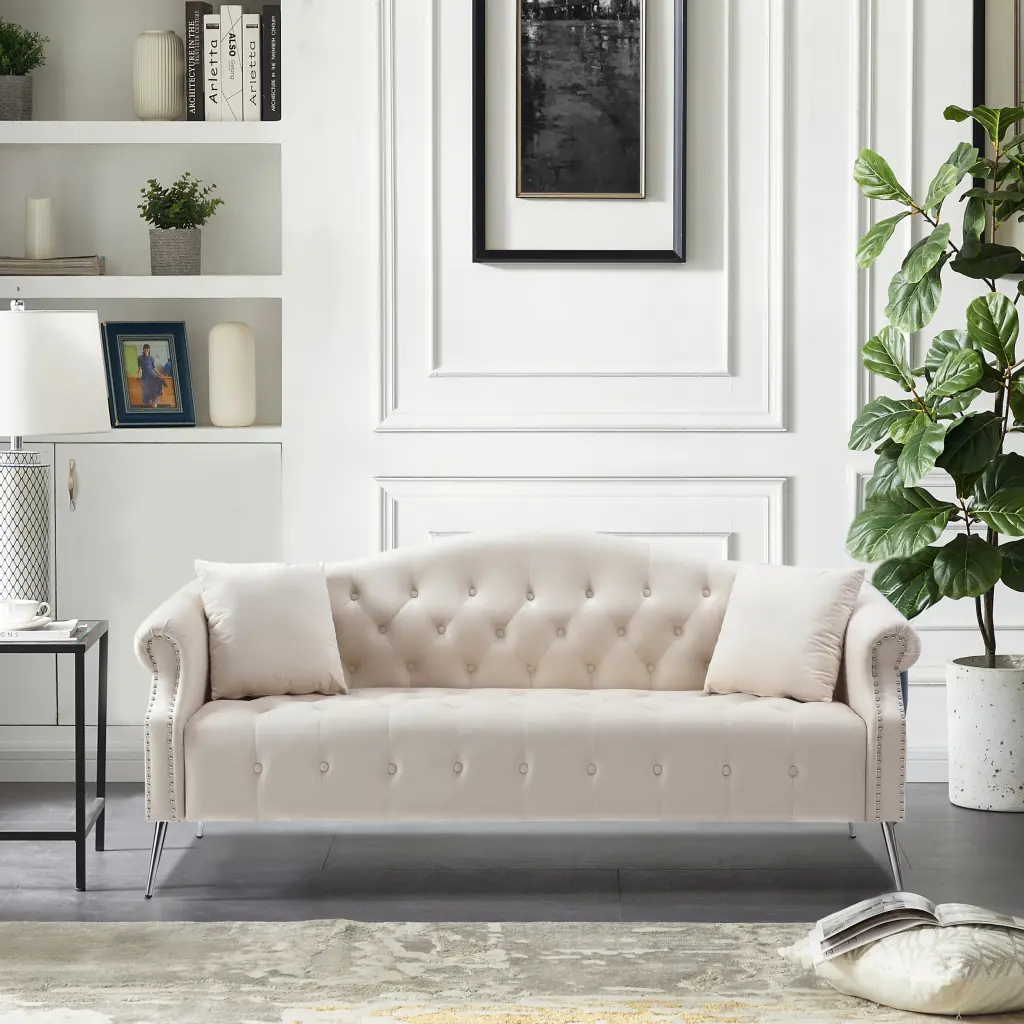 78.7 Inch Timeless Chesterfield Velvet Sofa Contemporary Upholstered Living Room Furniture aijiafurniture