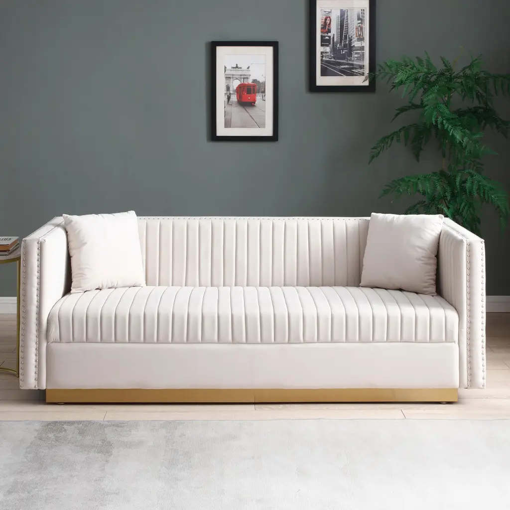 Contemporary Vertical Channel Tufted Velvet Sofa Modern Upholstered Couch aijiafurniture