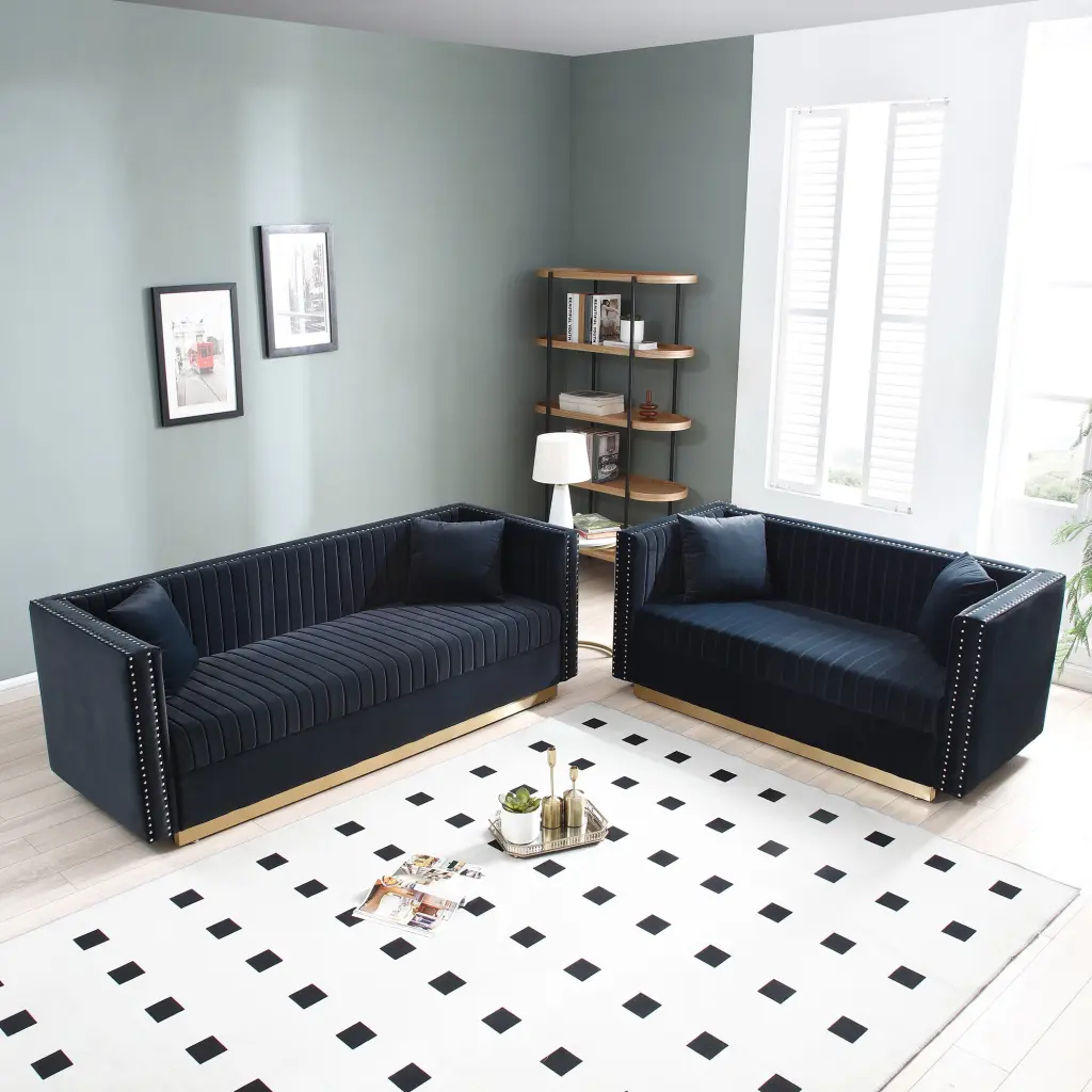 Contemporary Vertical Channel Tufted Velvet Sofa Loveseat Set Modern Upholstered aijiafurniture