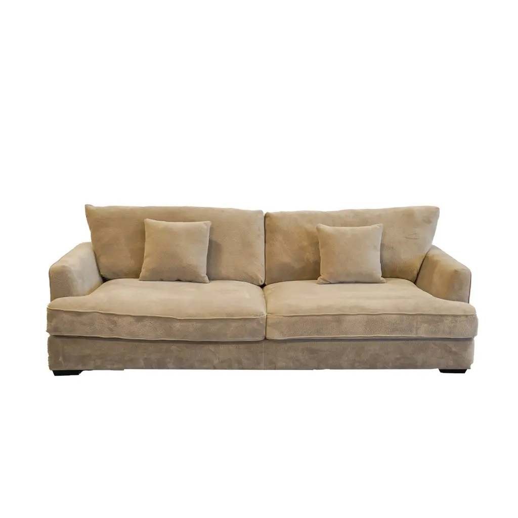 Ashton Beige Down Sofa Wood Chenille 3 Seat Couch american homestead furniture