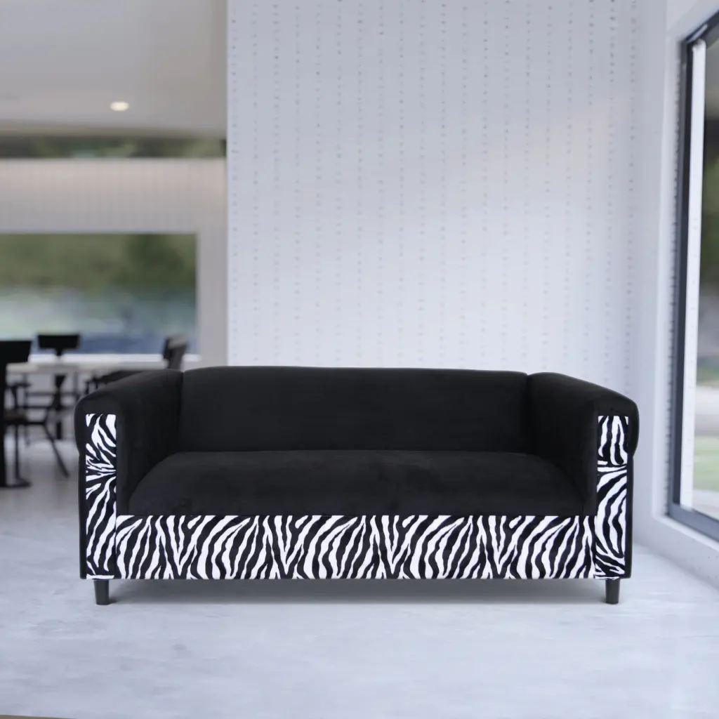 Black Velvet Sofa Zebra Print Modern 3 Seater Couches american-made seating