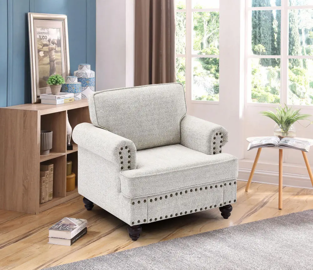Chenille Modern Upholstered Sofa 1 Seater Couch Nails And Armrest ching hing-furniture