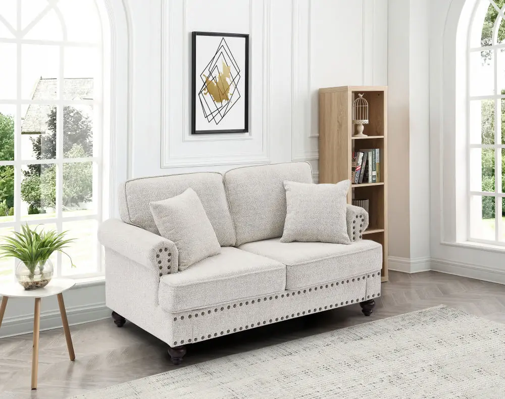 61 Inch Chenille Modern Upholstered Sofa Nailhead Trim ching hing-furniture
