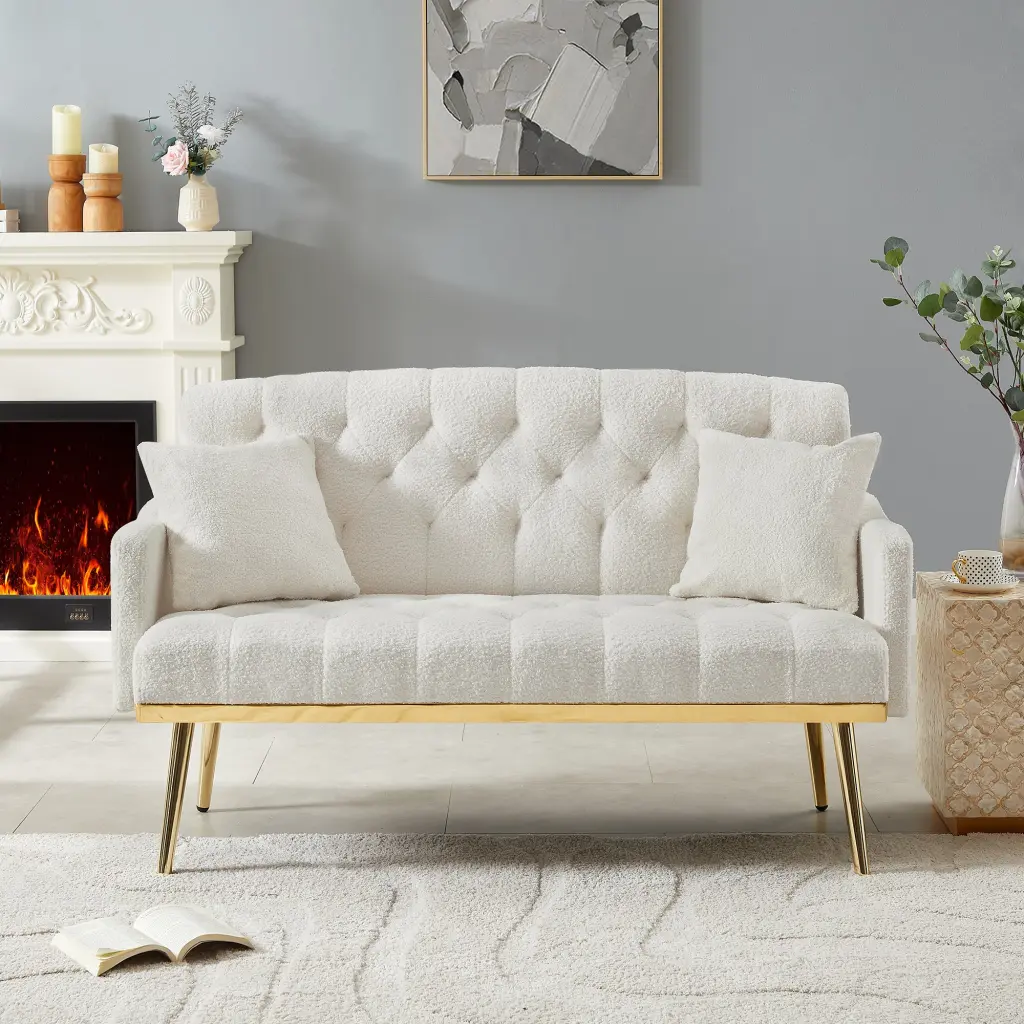 Cream White Teddy Fabric 2 Seater Sofa Engineered Wood Frame cy furniture
