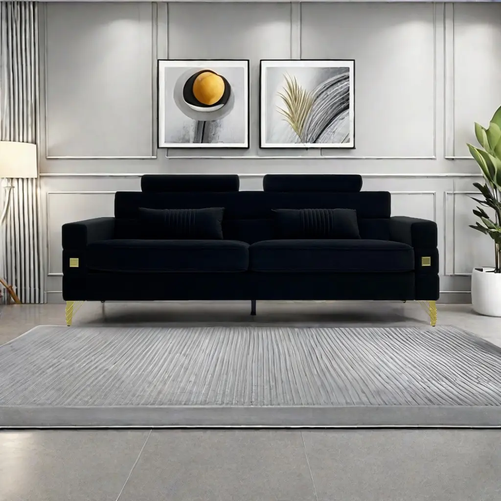 Fx P15 Bk Sofa Temu Suitable Black Velvet 2 Seat factoryx
