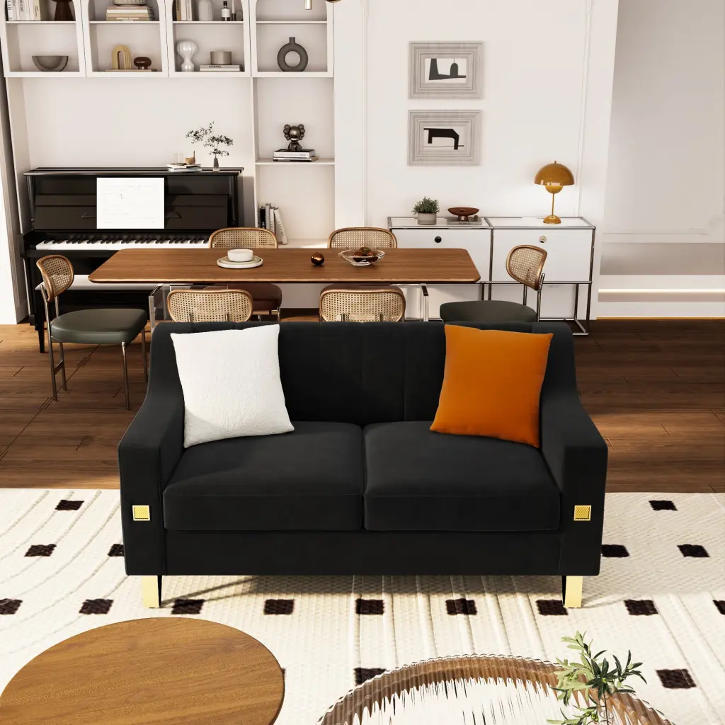 Fx P85 2S Bk 2 Seats Sofa Black Velvet Comfortable Living Room Furniture factoryx