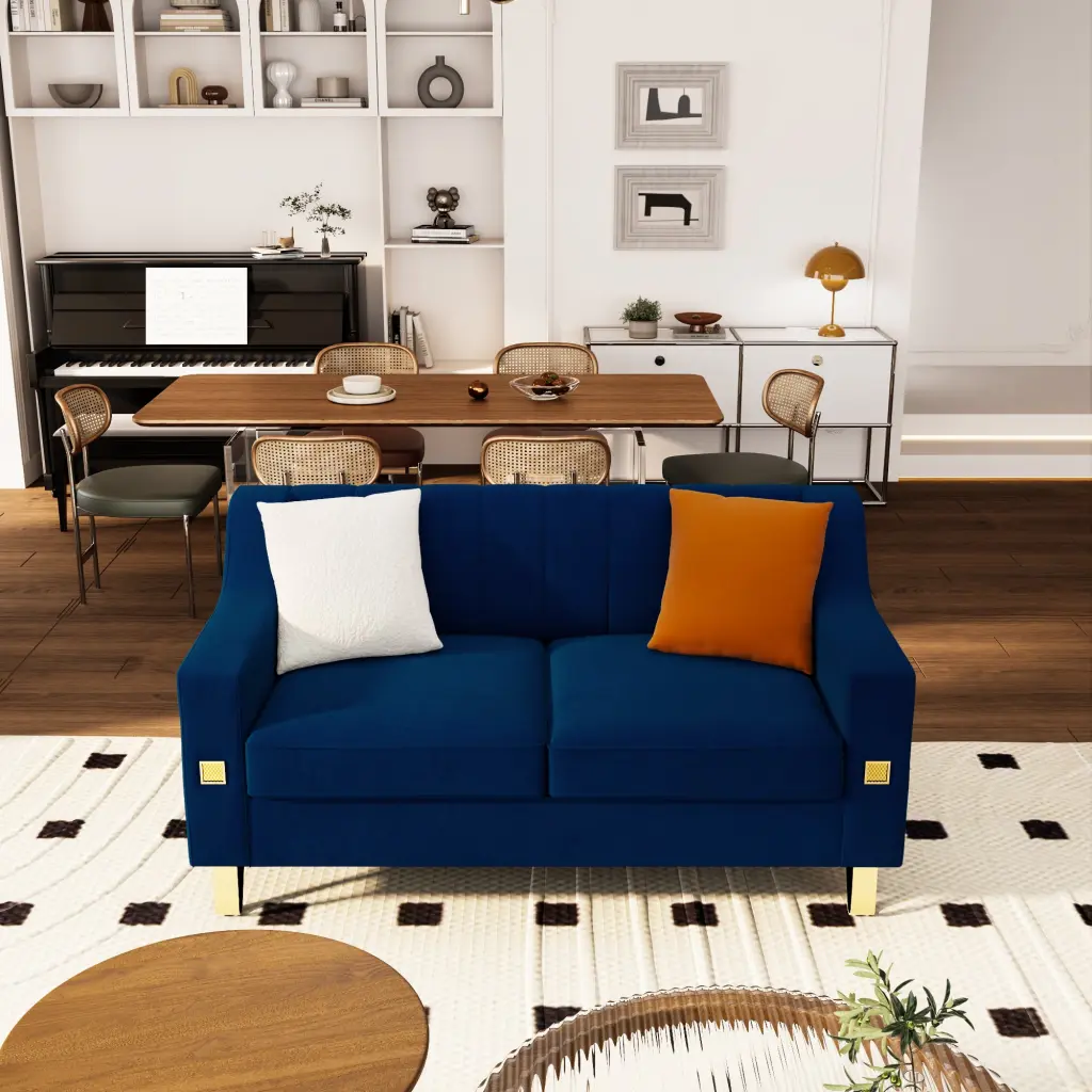 Fx P85 2S Bu 2 Seats Sofa Blue Velvet Upholstery factoryx