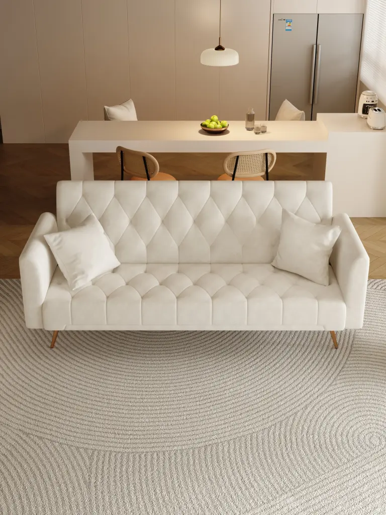 71 Inch Convertible Seat Sofa American Retro Beige Velvet fan chen furniture