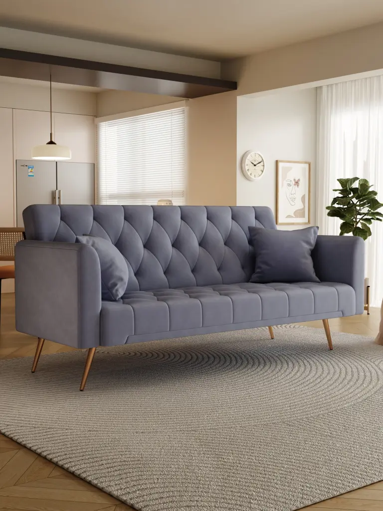71 Inch Convertible Seat Sofa American Vintage Grey Velvet Material fan chen furniture