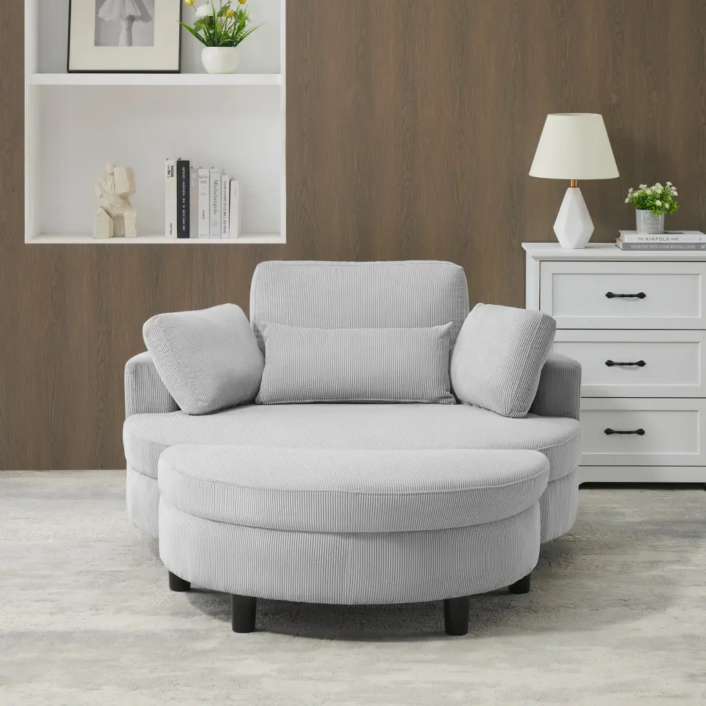 51 Inch Gray Corduroy Sofa Throw Pillows And Waist Pillow Comfortable Living Room Couch fan chen furniture