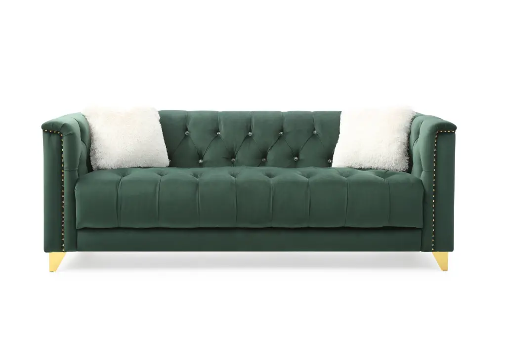 Russell Tufted Upholstery Sofa Finished Velvet Fabric Green galaxy home furnishings