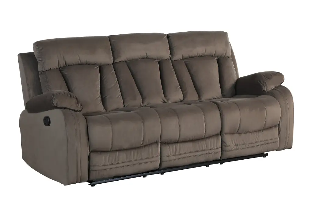 Reclining Transitional Microfiber Fabric Sofa Brown Comfortable Foam Cushions global united