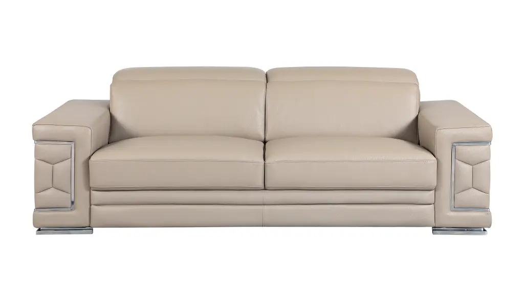 Top Grain Italian Leather Sofa Beige Foam Cushions global united