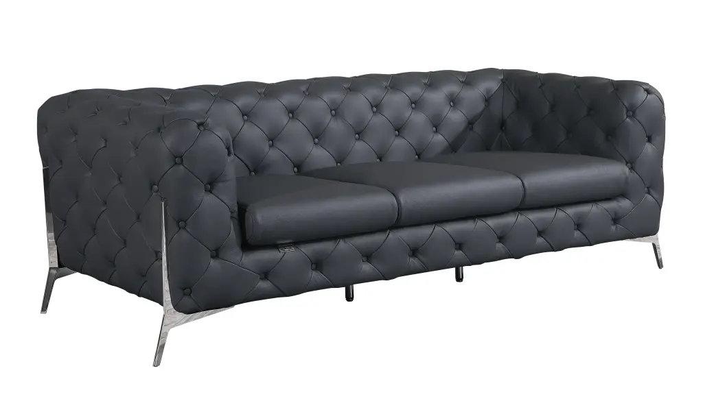 Transitional 100 Top Grain Italian Leather Upholstered Sofa Gray Foam Comfortable Couch global united