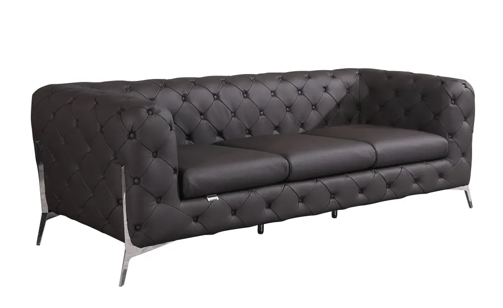 Transitional Top Grain 100% Italian Leather Upholstered Sofa Brown global united