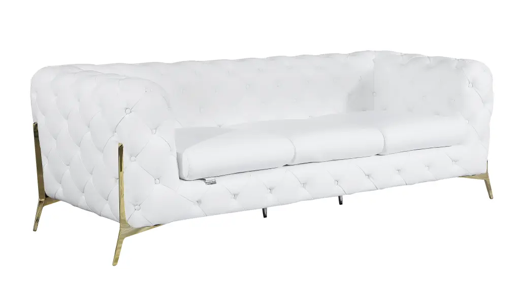 Transitional Top Grain 100% Italian Leather Upholstered Sofa White global united