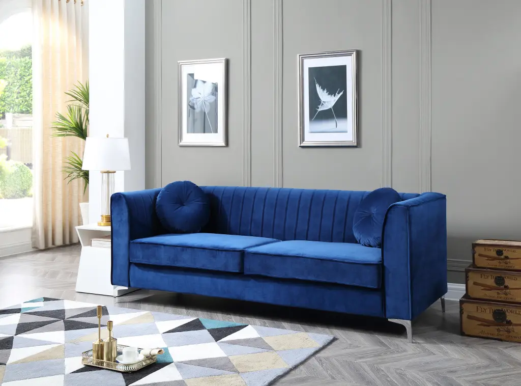 Delray G791A S Sofa 2 Boxes Navy Blue Foam Velvet Living Room Couch glory furniture