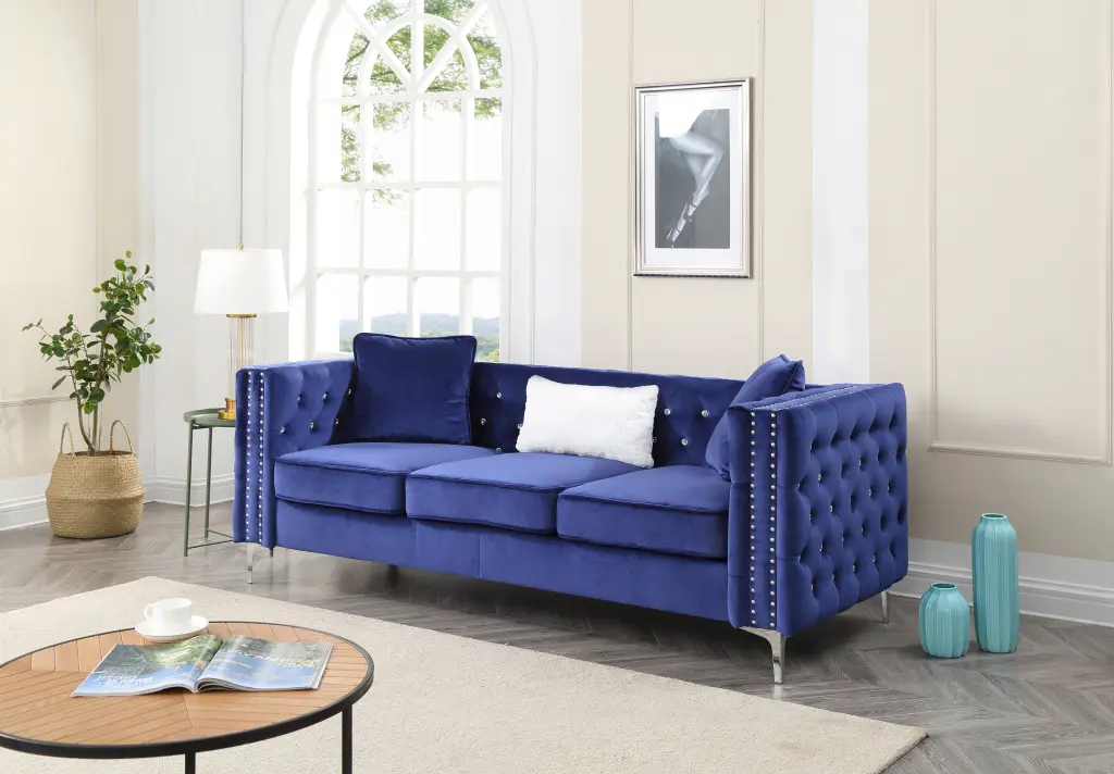 Paige G829A S Sofa Blue Foam Velvet Modern Living Room Furniture glory furniture