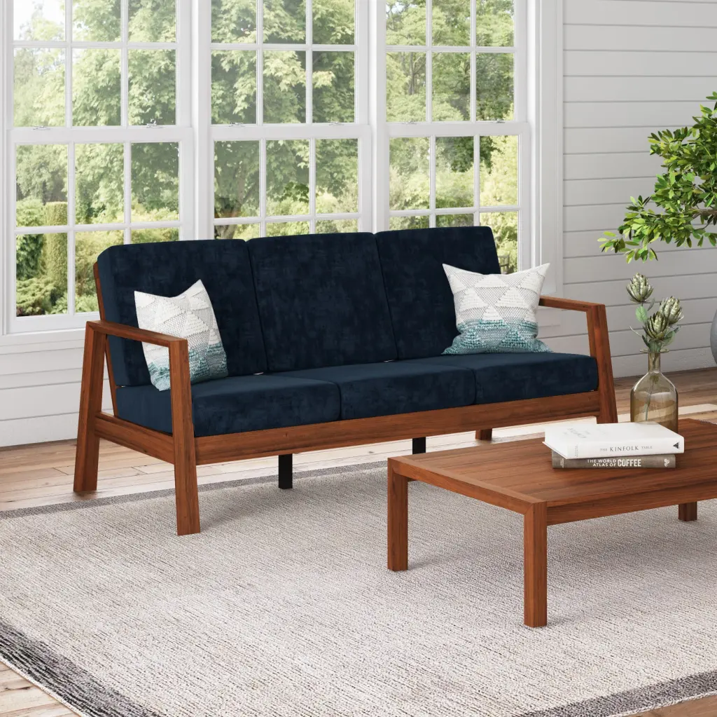 Pali Sofa Navy Brown Velvet Mid Century Modern 3 Seater golden oak home