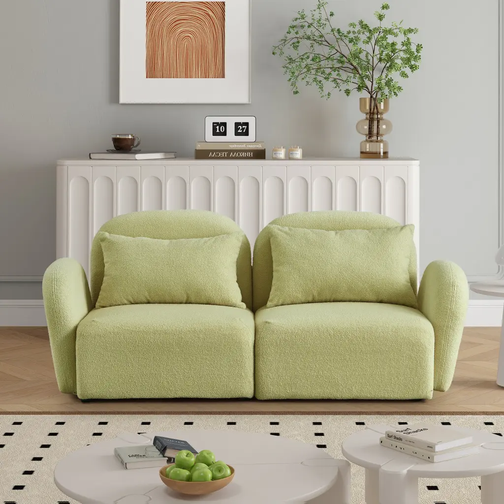 Living Room Lazy Sofa Loveseat - Teddy Fabric Light Green hdf store