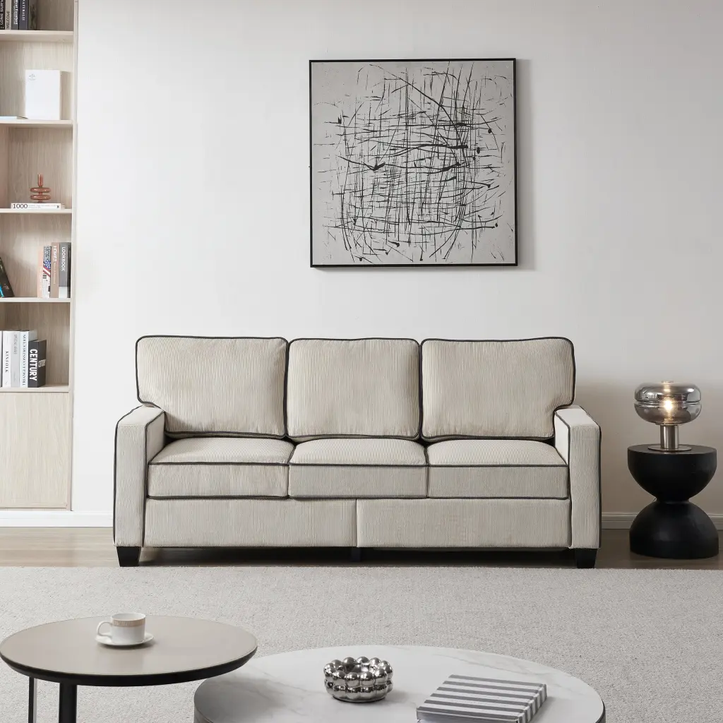 Living Room Sofa Storage Beige Corduroy and Foam Cushions hdf store