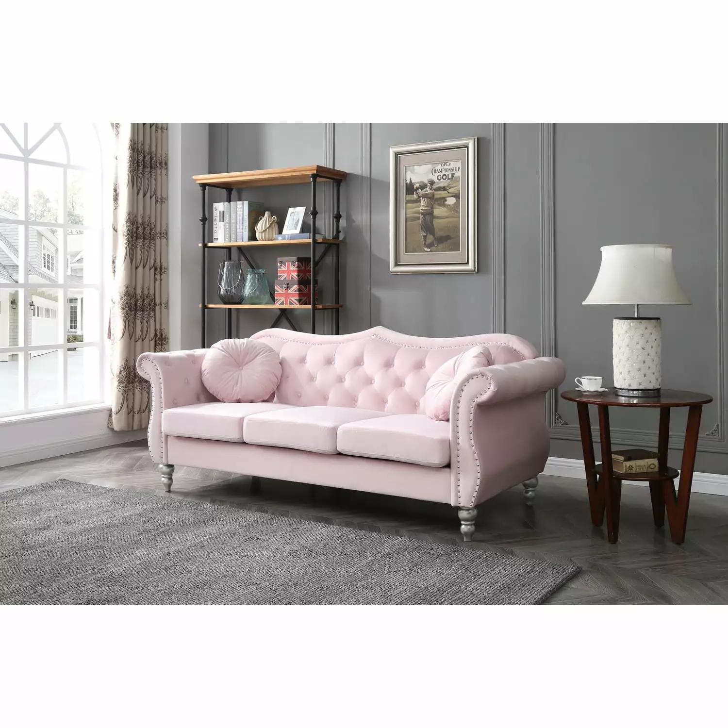 Homestock Antique Appeal Sofa Pink - Vintage Style Living Room Furniture
