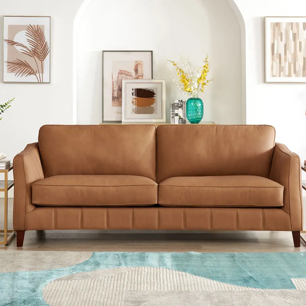 Aria Top Grain Leather Sofa Couch Brown Authentic Leather Wood Frame hydeline furniture