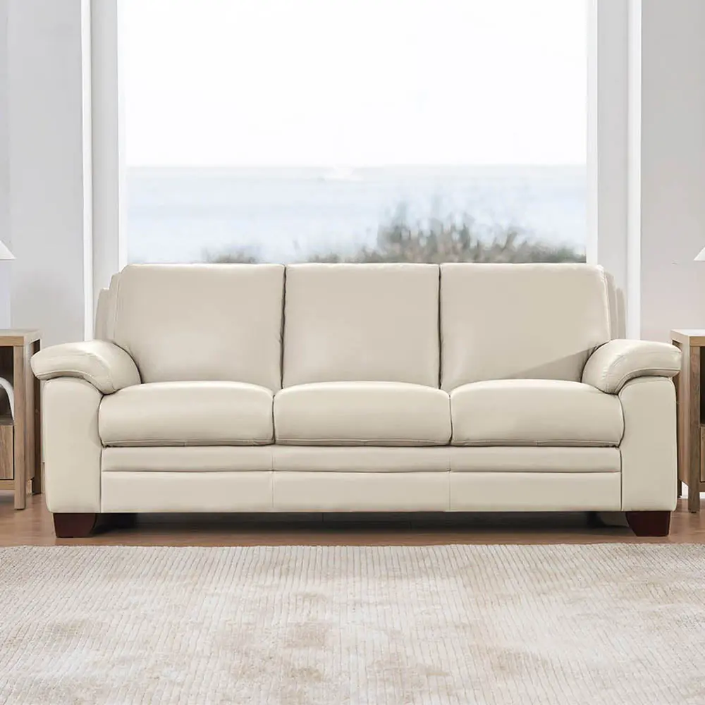 Magnum Leather Sofa Beige Memory Foam Authentic Leather 3 Seat Living Room hydeline furniture