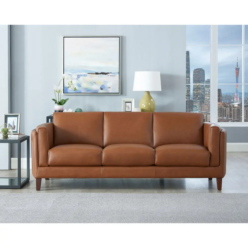 Maui Leather Sofa Brown Down Filling Authentic Leather 3 Seat hydeline furniture