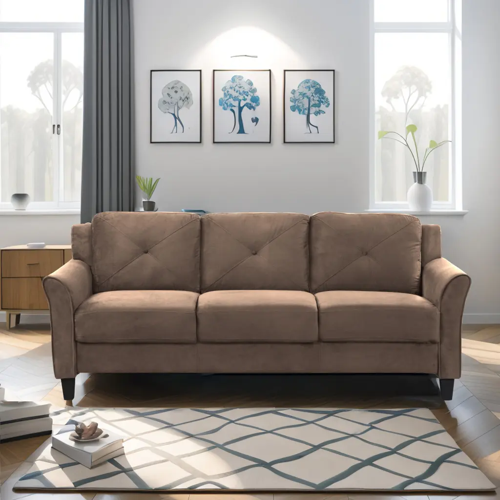 Trendy Living Room Sofa 3 People Brown Velvet Fabric jiumi