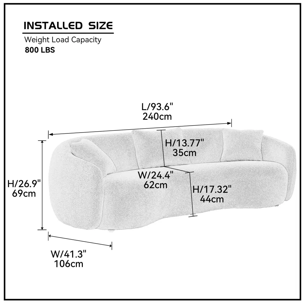 93.6 Inch Modern Curved Sofa Boucle Fabric Couch Bedroom Office Living Room justone interior