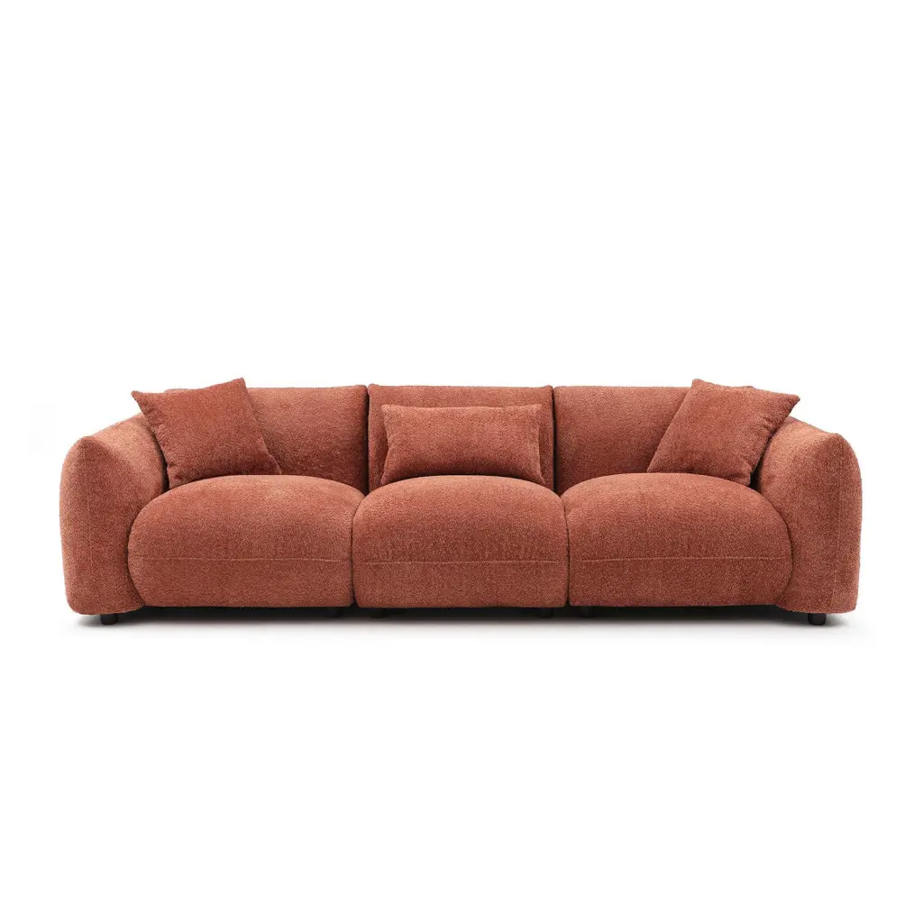 Mid Century Modern 3 Seater Orange Couch Sofa Living Room justone interior
