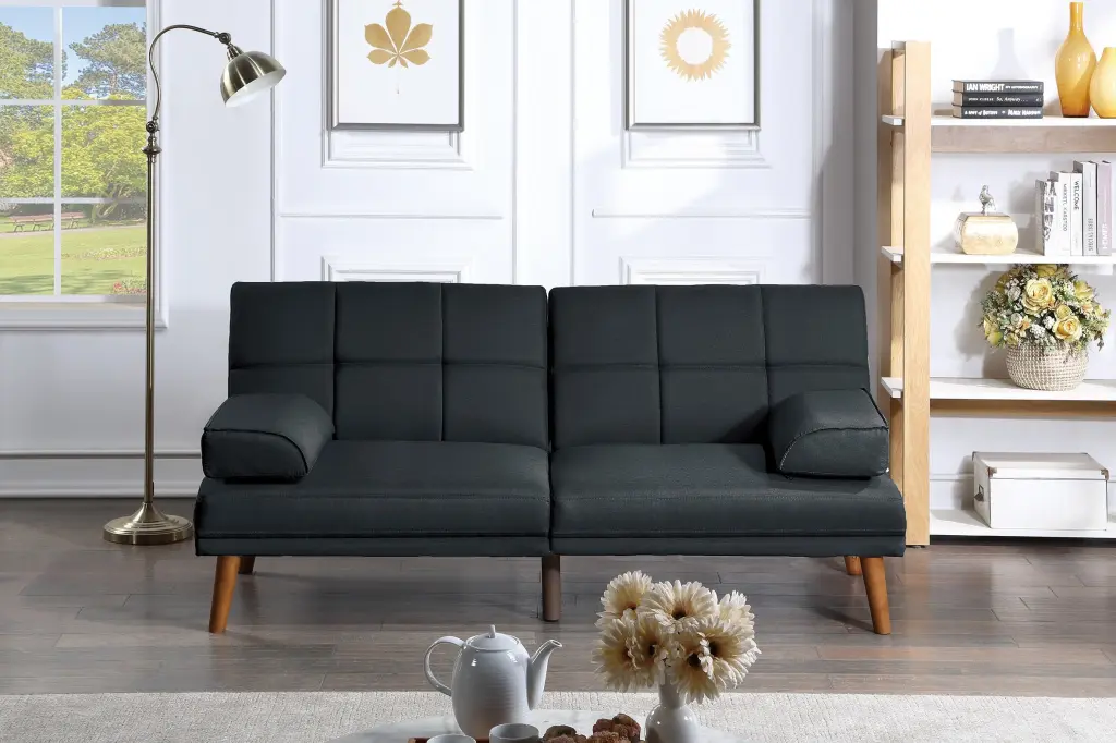 Black Polyfiber Adjustable Tufted Sofa Solid Wood Legs Living Room kanepe