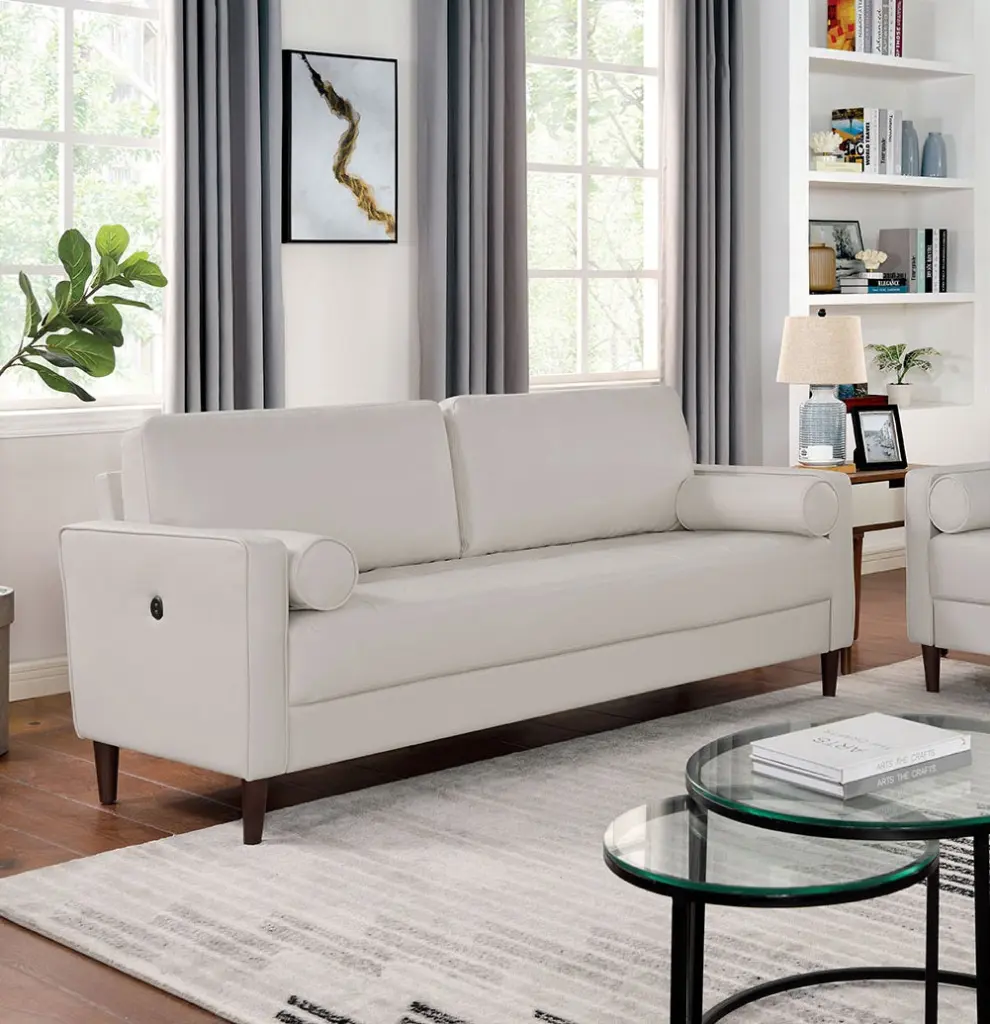 Contemporary Off White Sofa USB Bench Style Seat kanepe