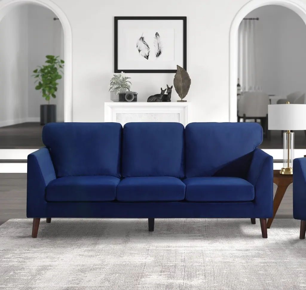 Modern Contemporary Living Room 1 Piece Sofa Blue Velvet Upholstery kanepe