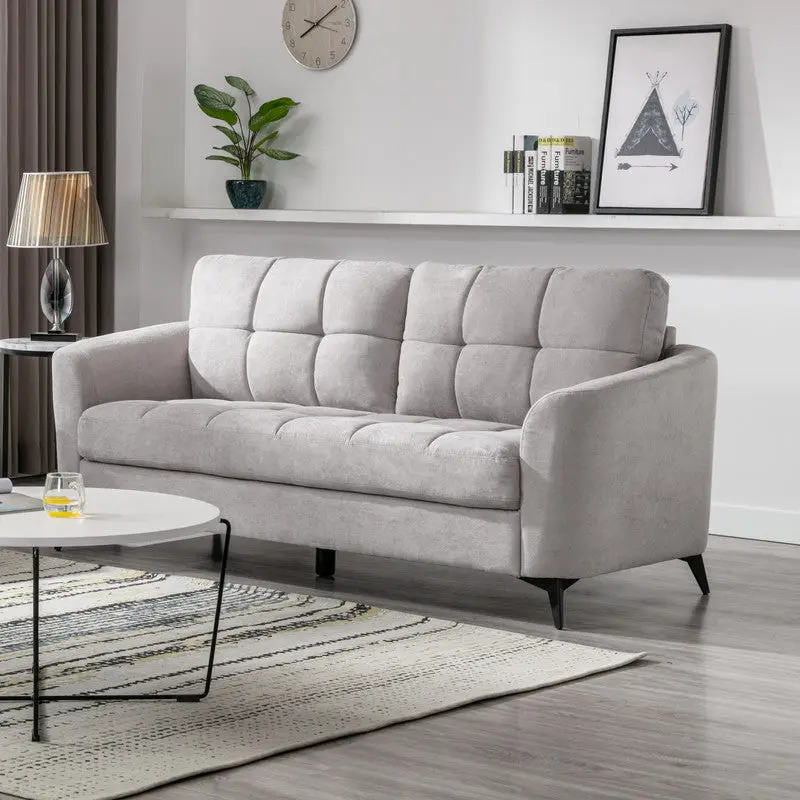 Callie 79 Inch Light Gray Woven Fabric Sofa Velvet Modern Living Room Couch lilola home