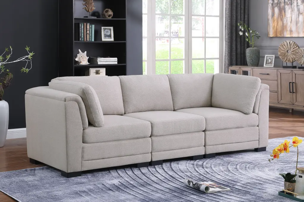 Kristin 96 Inch Light Gray Linen Fabric 3 Seater Modular Sofa lilola home