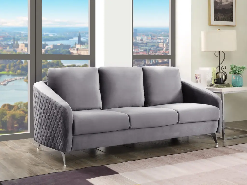 Sofia 77.5 Inch Gray Velvet Modern Stylish Sofa Couch Living Room lilola home