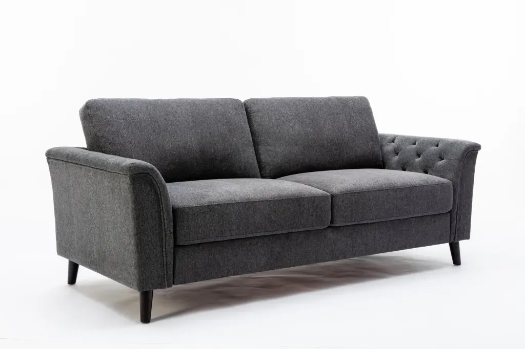 Stanton 80 Inch Dark Gray Linen Sofa Tufted Arms Living Room lilola home
