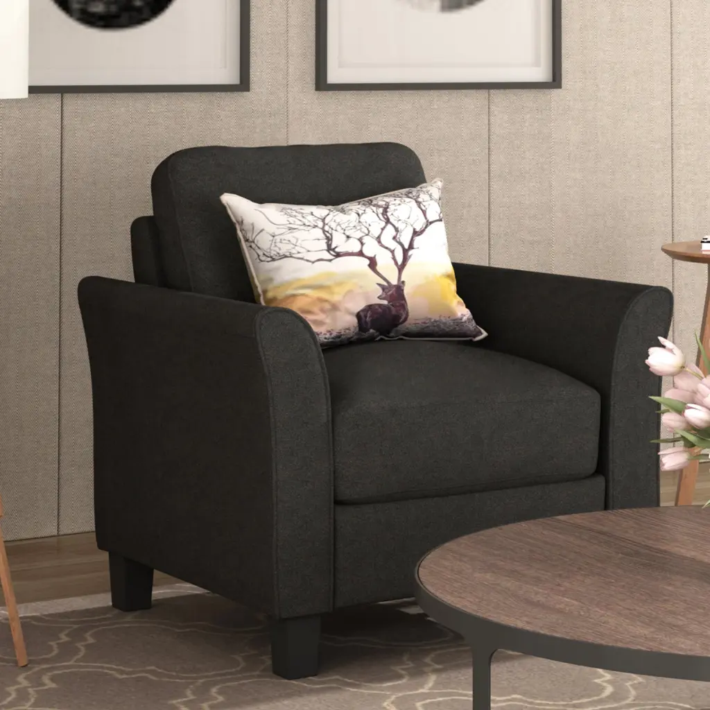 Living Room Furniture Armrest Single Sofa Black Fabric lucky furniture