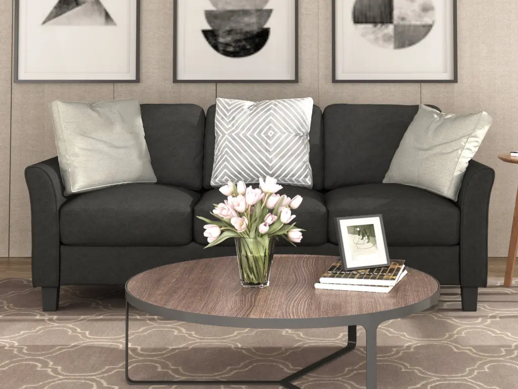3 Seat Sofa Living Room Linen Fabric Sofa 3 Seat Sofa Black Fabric lucky furniture