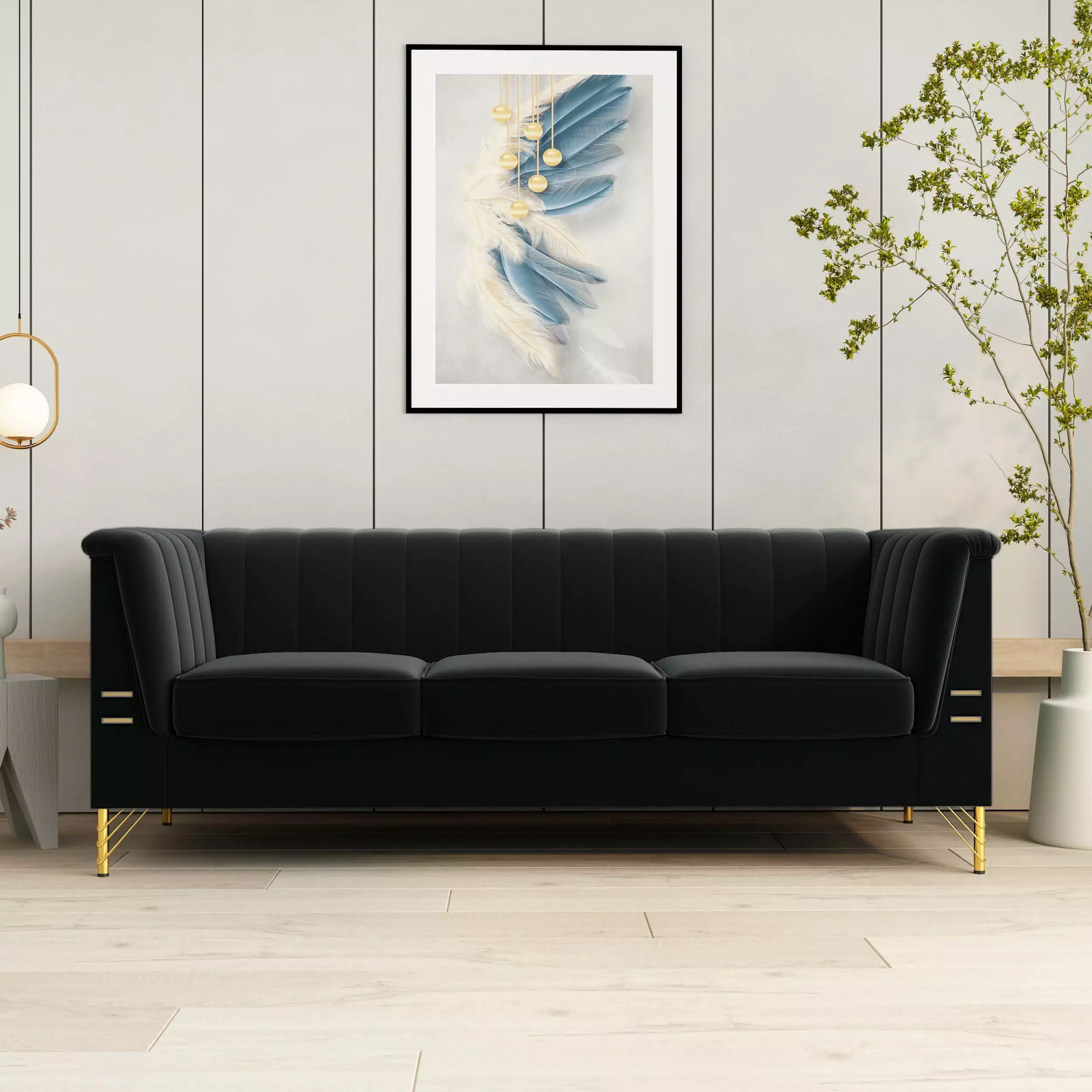 FX-P82-BK Sofa - Modern Black Living Room Furniture Miekor