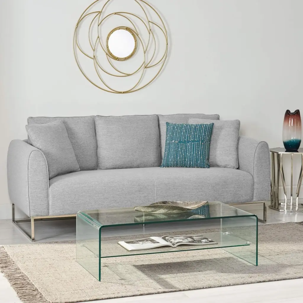 Cozy and Chic 82.75 Inch Gray Fabric 2 Seater Sofa Silver Legs nh-echo-can